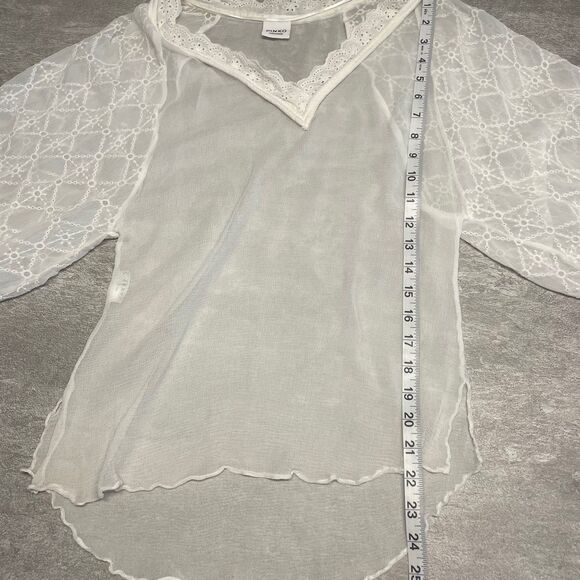 Pinko Sz 4 SMALL Puff Sleeve Lace  Sheer Delicate White Blouse Balletcore Soft - Picture 3 of 9